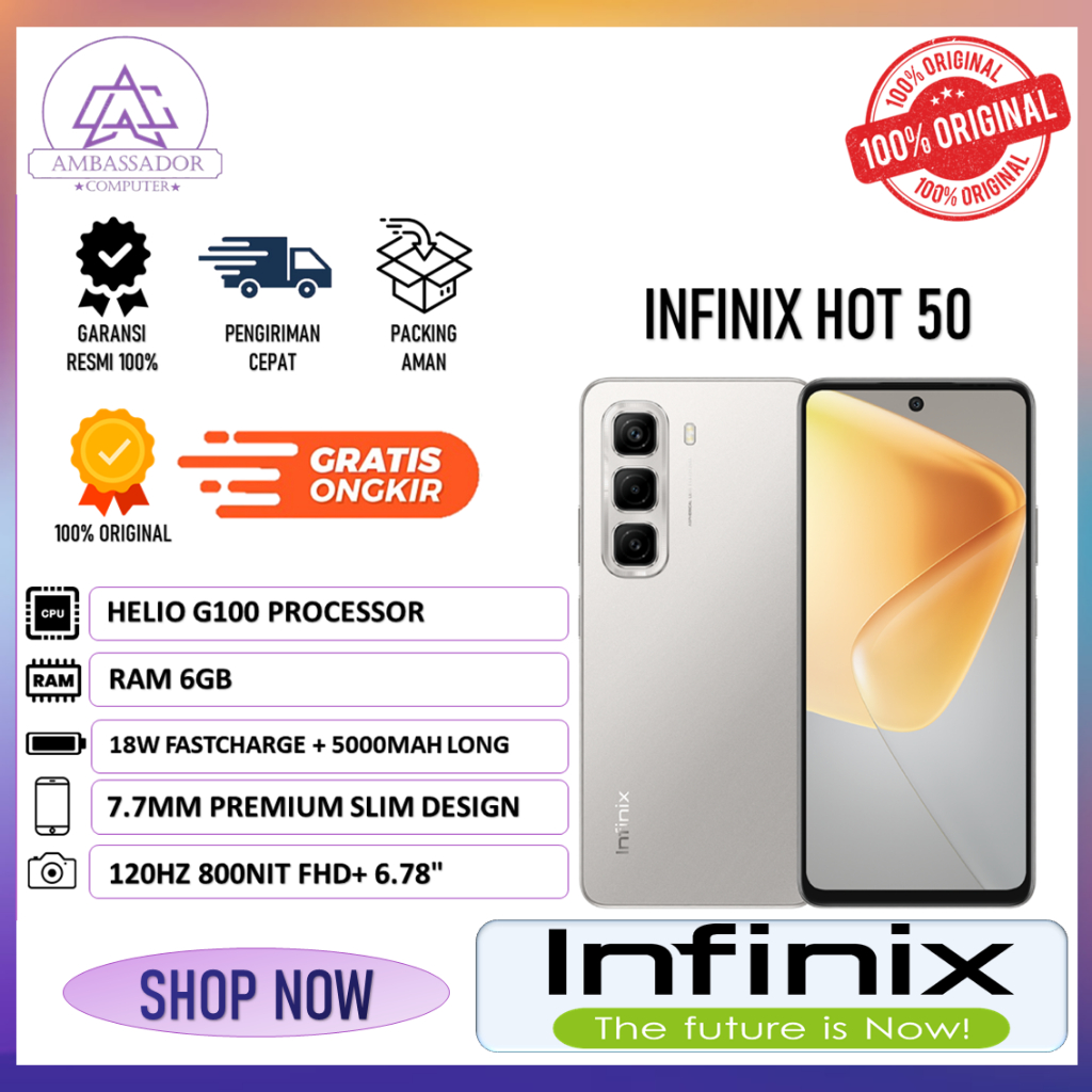 Handphone infinix hot 50 ram 6gb storage 256gb