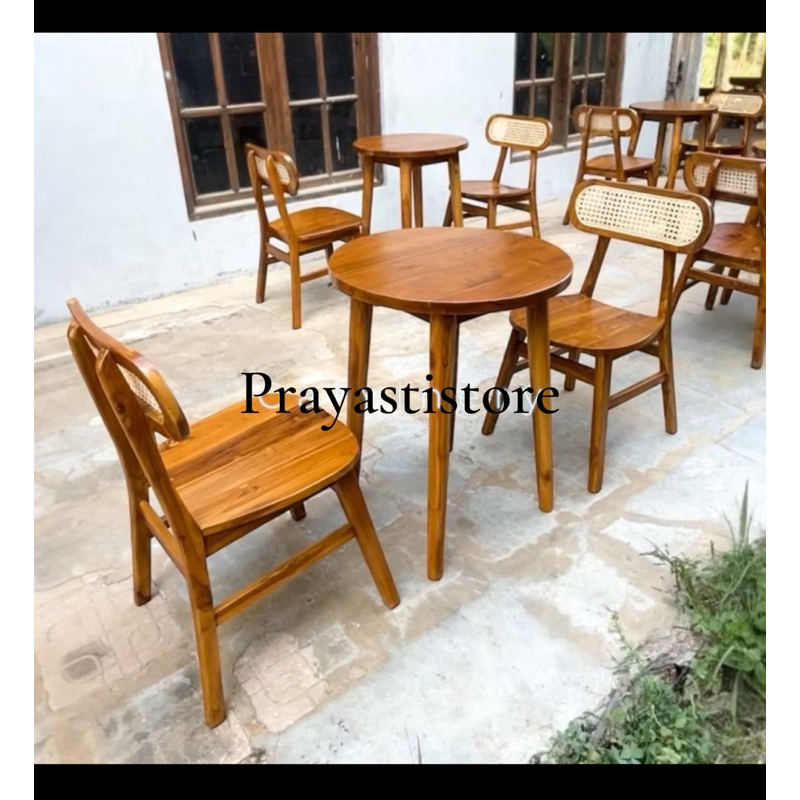 Set meja makan 2 kursi kayu jati Meja makan bundar 2 kursi jati Meja makan bundar minimalis kayu jat