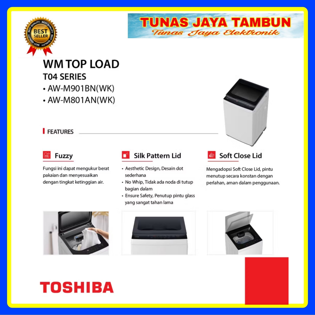 MESIN CUCI TOSHIBA AW-M901 BN / MESIN CUCI TOSHIBA 1 TABUNG 8KG / TOSHIBA AWM 901 BN