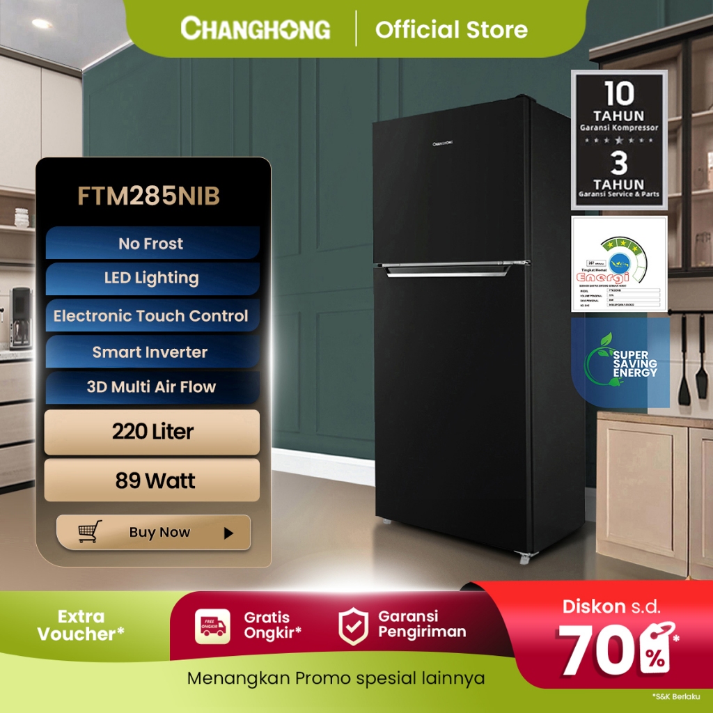 Changhong Kulkas 2 Pintu  (Refrigerator) kulkas Inverter No Frost tanpa Bunga Es Lemari Es Kapasitas
