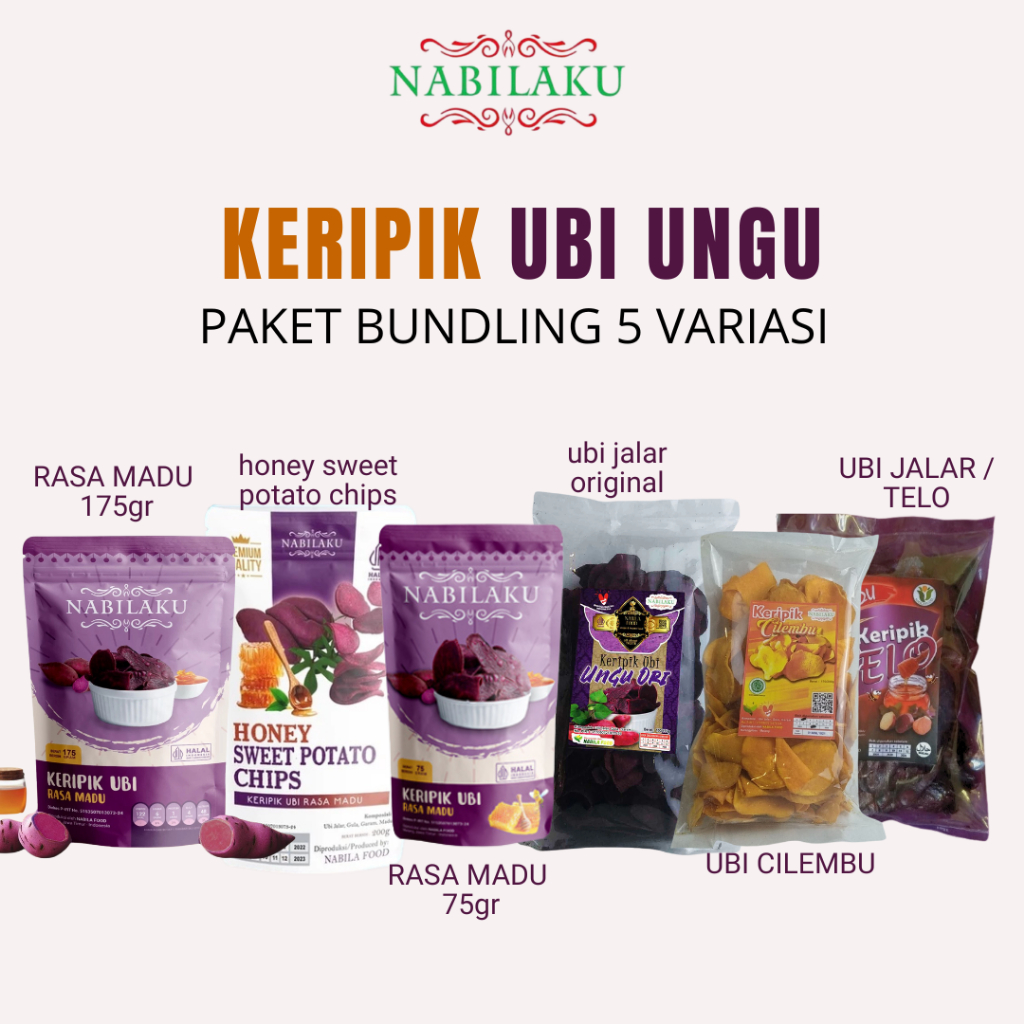 

NABILAKU - Paket Bundling Snack Keripik Ubi Ungu Rasa Madu 175gr & 75gr - Honey Sweet Potato Chips - Keripik Ubi Jalar Original - Keripik Ubi Jalar Rasa Madu - Keripik Ubi Cilembu