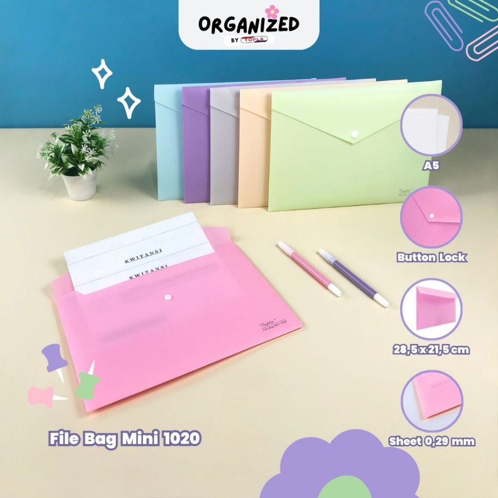

Topla file bag 1020 mini map file kancing kertas berkas kantoran untuk giro bon ukuran A5 anti air