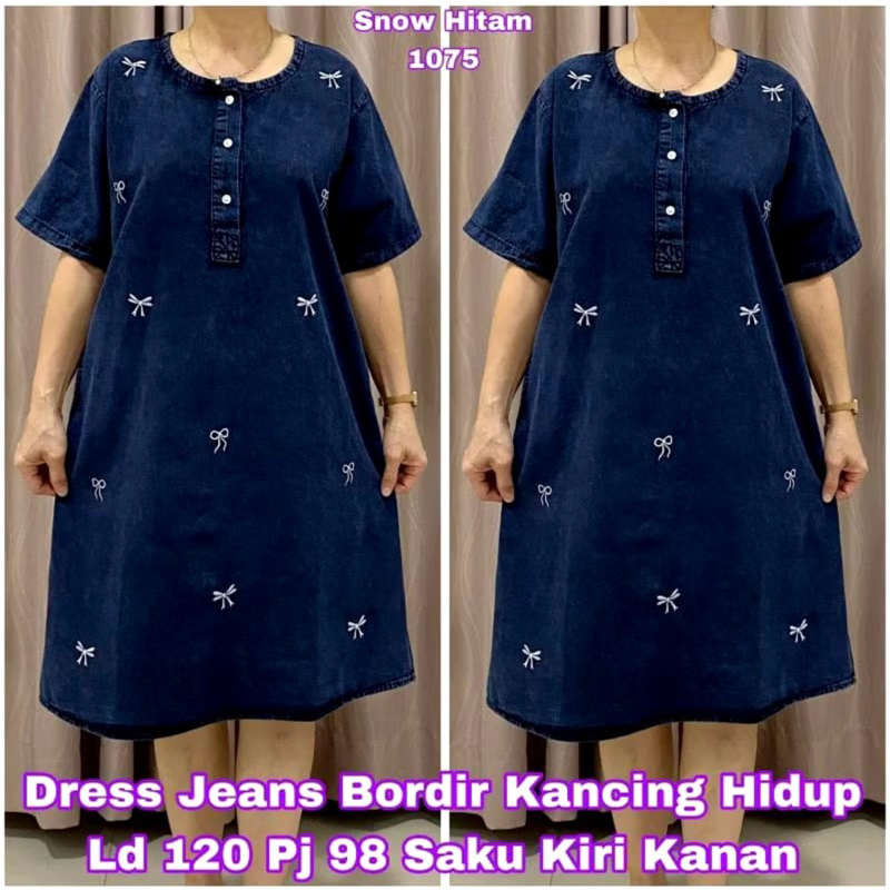 1075 DRESS JEANS BORDIR PITA TABUR LD120 WANITA|MIDI DRESS |DRESS LD120