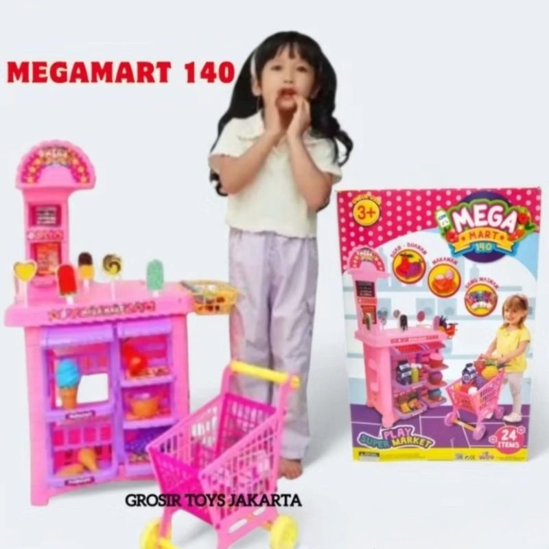 Mainan Anak MEGAMART 140 Mainan Supermarket Jumbo + Keranjang Trolley