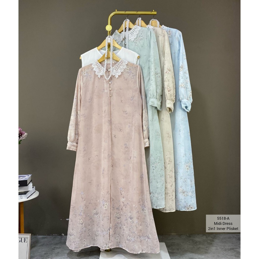 Ladies - Midi Dress Ayana Plisket Ceruty Premium / Dress Wanita Full Furing Busui Friendly / Kekinia