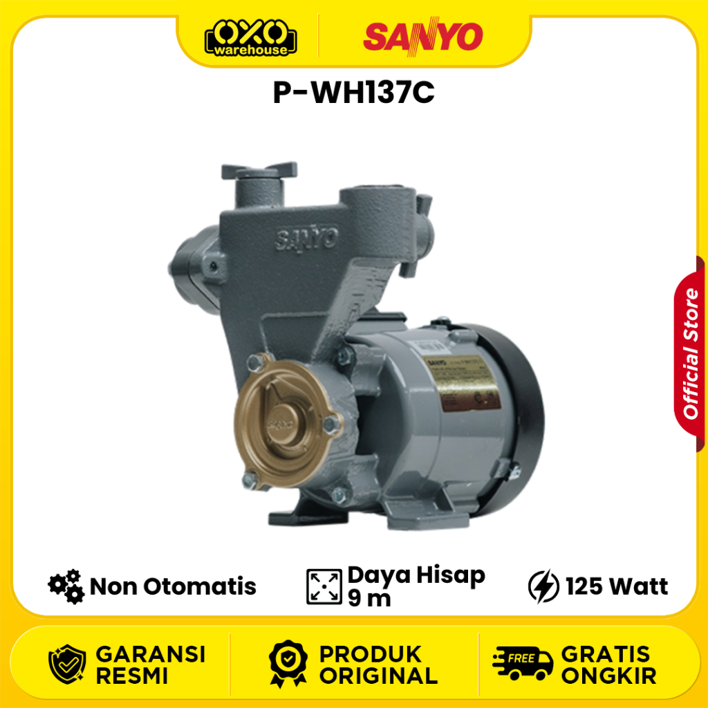 SANYO Pompa Air  P-WH137C Non Otomatis  Pompa Air Mini Sumur Dangkal Garansi Resmi