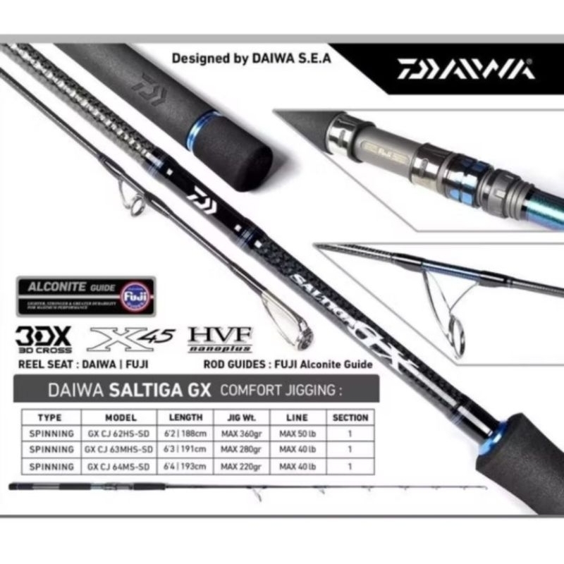 Joran Daiwa Saltiga GX CJ 2018 | 62 HS |64 MS | 63 MHS | Rod jigging