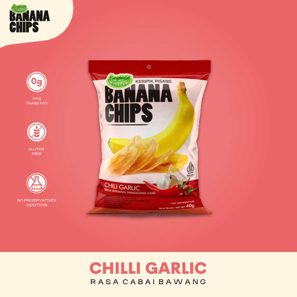 

Everything Banana Chips - Keripik Pisang Chilli Garlic 40g | Pedas Cabai Bawang | Camilan Sehat