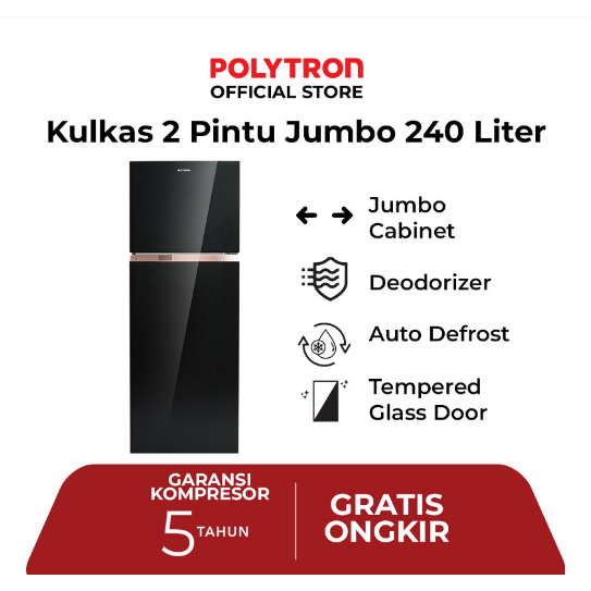 Kulkas 2 Pintu Polytron 240 Liter PRW-25MNX HITAM