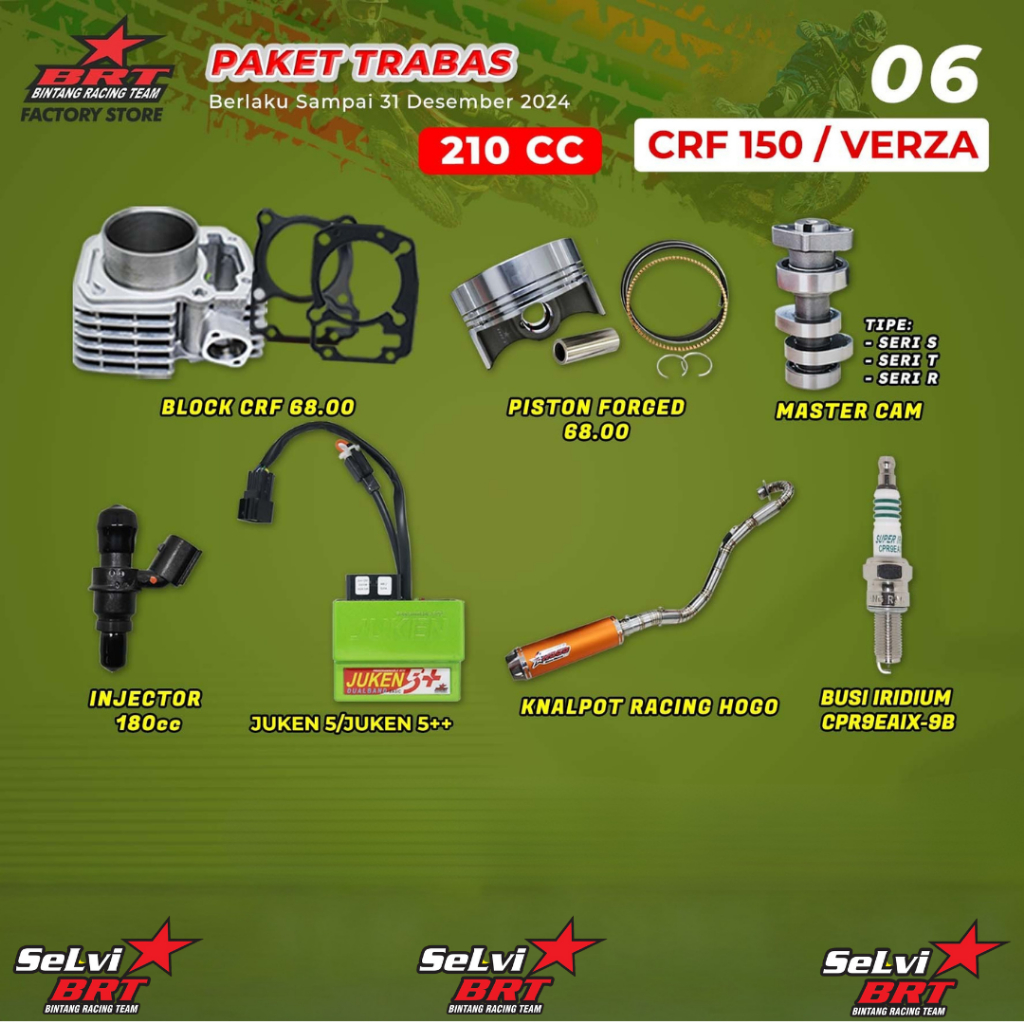 PAKET TRABAS BRT BLOK CAST IRON SET PISTON 68.00MM MASTER CAM NOKEN AS BUSI IRIDIUM KNALPOT RACING H