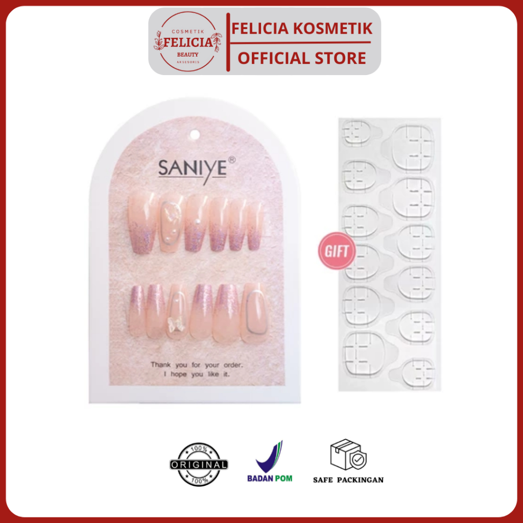 SANIYE Kuku Palsu Fake Nail Instant Nail Art Kuku Palsu Premium Free Lem Kuku N1001