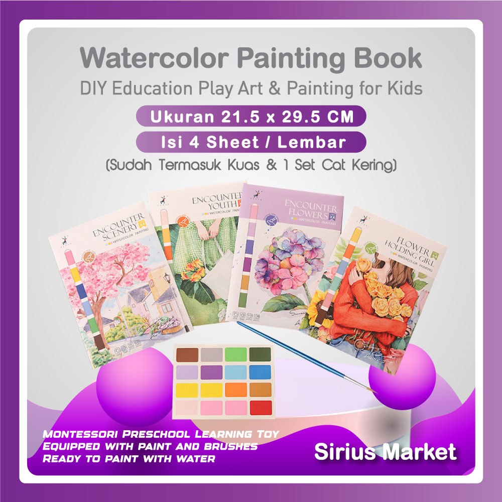 

4 Lembar Watercolor Painting Book Drawing Stationery Buku Lukisan Cat Air Kertas Gambar