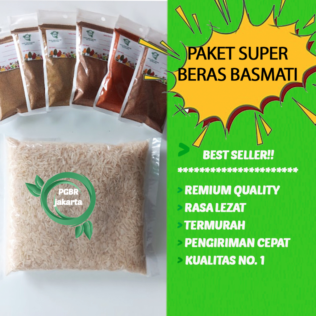 

PAKET SUPER BERAS BASMATI 1 KG FREE BUMBU Kebuli Briyani Mandhi Kabsah Bukhari Shawarma
