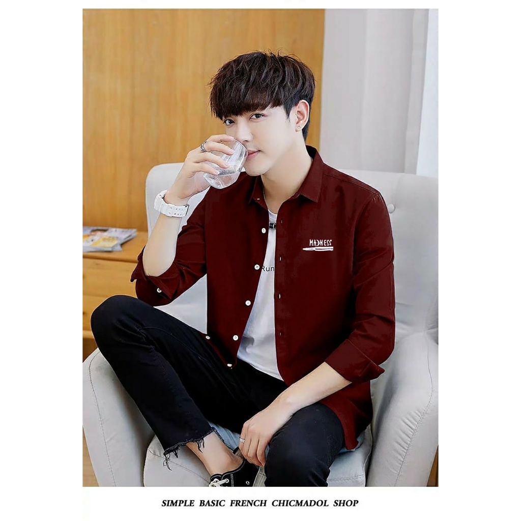 Kemeja Pria Polos Empire MADNESS Lengan Panjang Model Slimfit