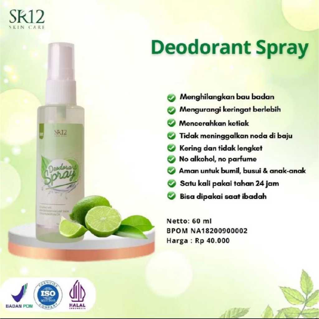 Deodorant Spray SR12 Pemutih Ketiak Tawas Penghilang Bau Badan Deodorant Non Alkohol Aman BPOM S95