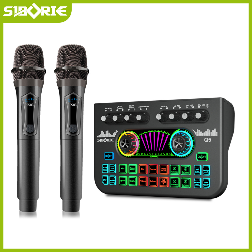 Siborie Q5 soundcard W306/W369 Wireless Microphone Live Streaming Langsung karaoke