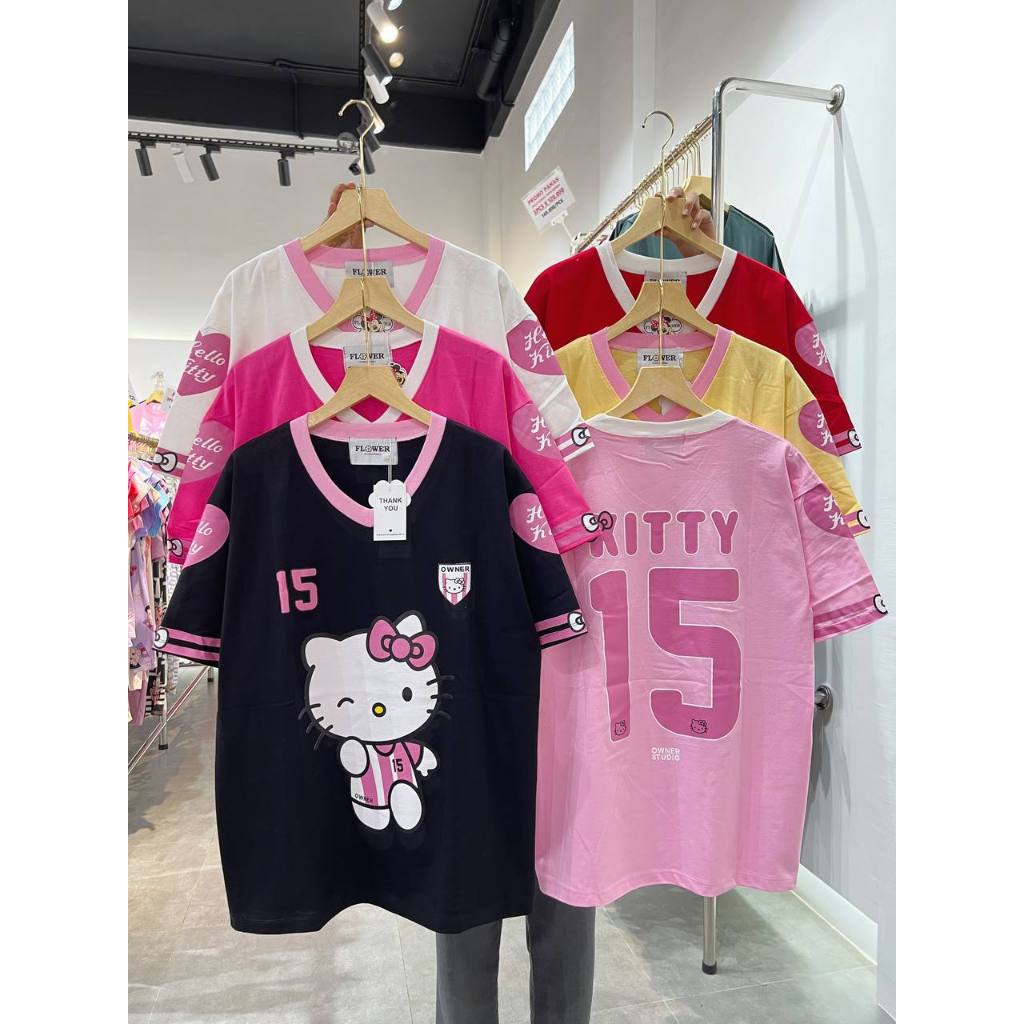 KAOS IMPORT ORI BANGKOK FLOWER THAILAND MOTIF HELLO KITTY/ BAJU ATASAN CEWEK COWOK OVERSIZE