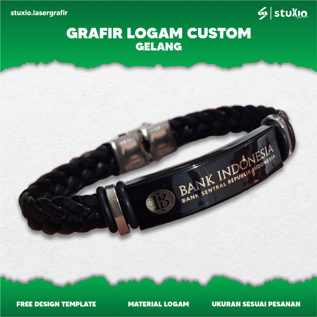 JASA CUSTOM GRAFIR GELANG LOGAM  - TALI KULIT SINTETIS - METAL LASER ENGRAVING