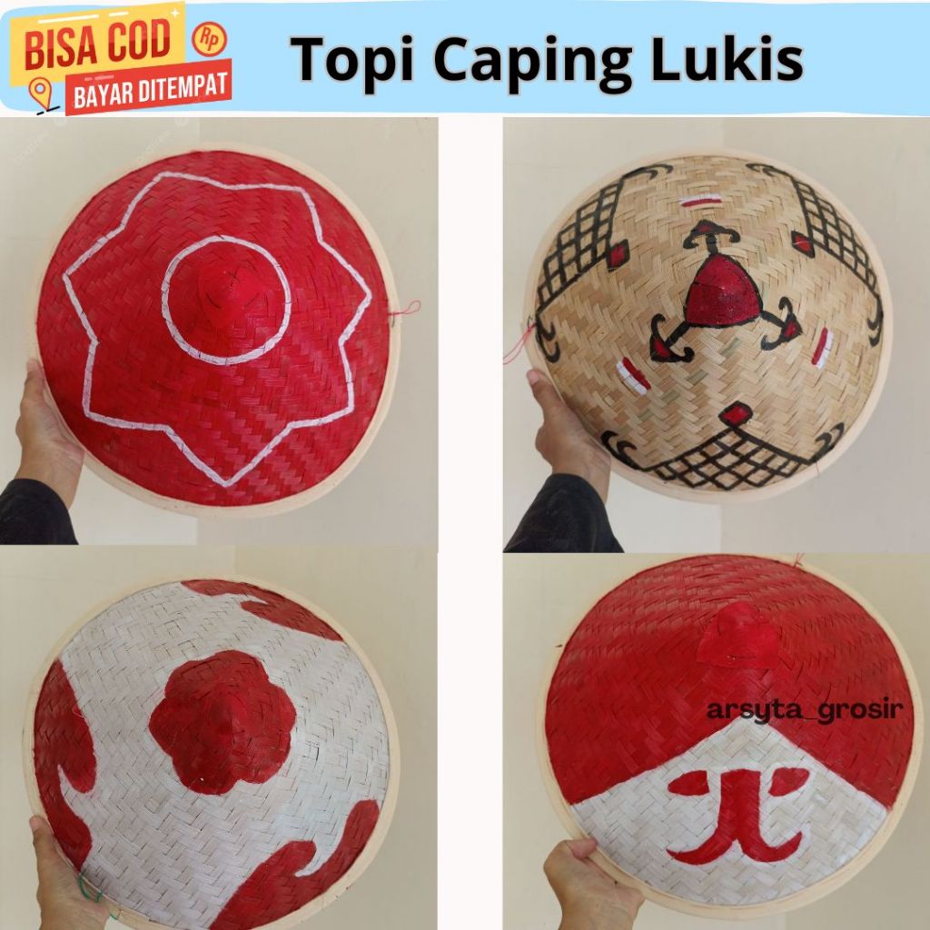 Topi caping petani lukis - Caping petani bambu lukis  untuk Agustusan,Karnaval,Pentas Seni
