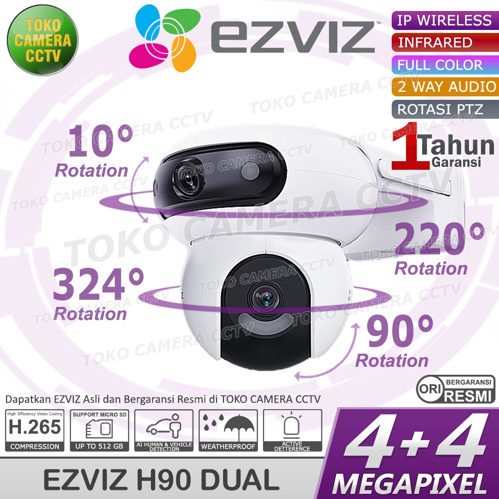 CCTV WIFI ROTASI PANORAMIC DUAL LENS EZVIZ H90 DUAL 4MP KAMERA CCTV PINTAR BERSUARA BERWARNA