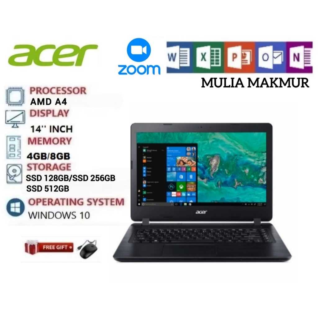 Laptop ACER Aspire A314 AMD A4 RAM 8Gb/SSD 512Gb bergaransi