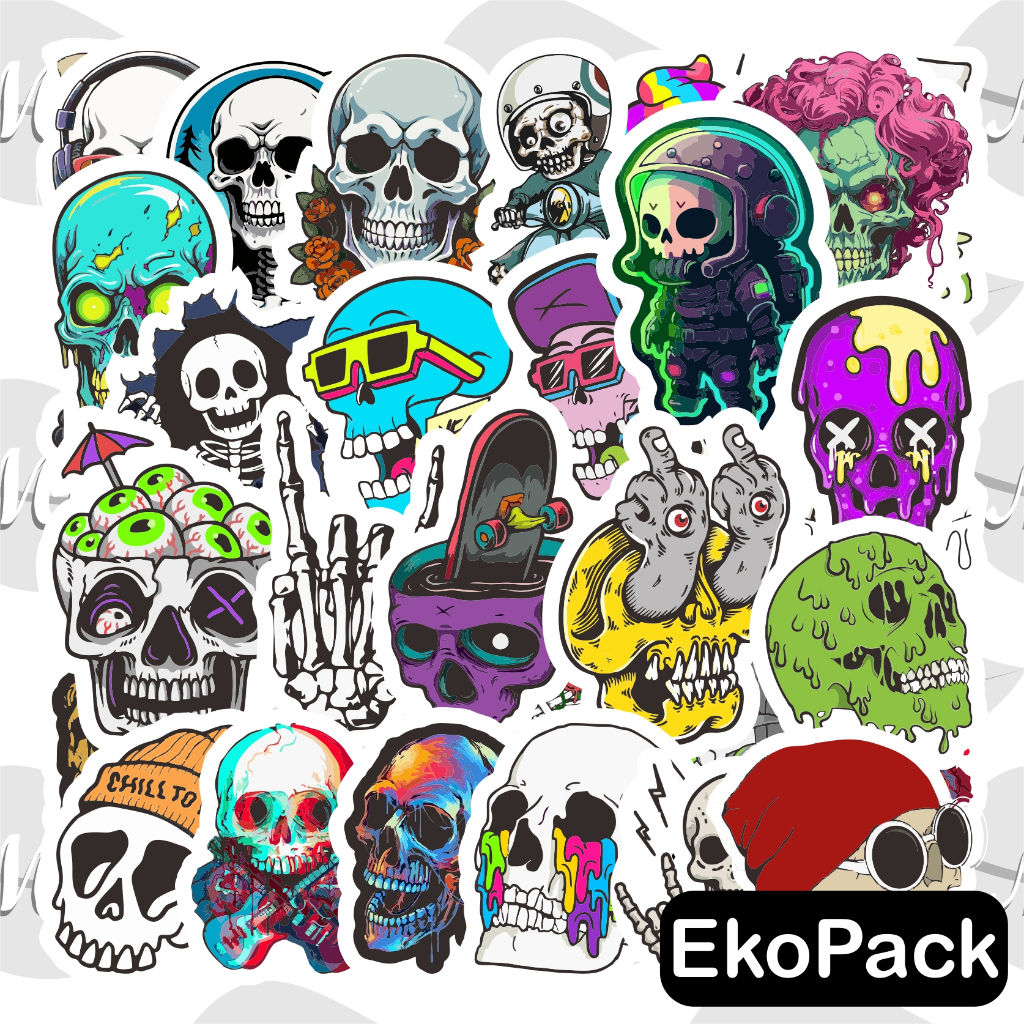 

(EkoPack) Stiker Tengkorak | Sticker skull skeleton Laptop Hp helm motor waterproof keren cowok