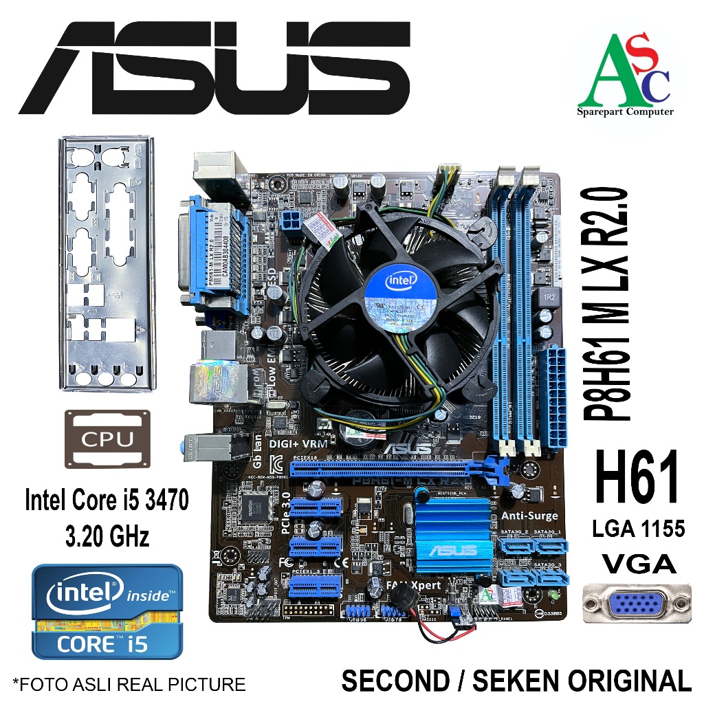 Paket Motherboard Asus H61 Core i5 Fan Intel Backpanel