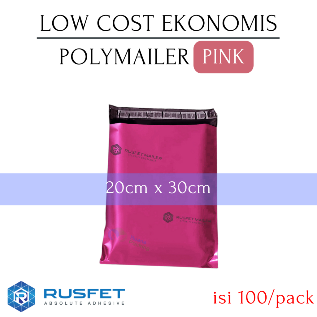 

RUSFET LOW COST POLYMAILER PINK - PLASTIK PACKING OLSHOP POLIMAILER SUPER EKONOMIS 20x30
