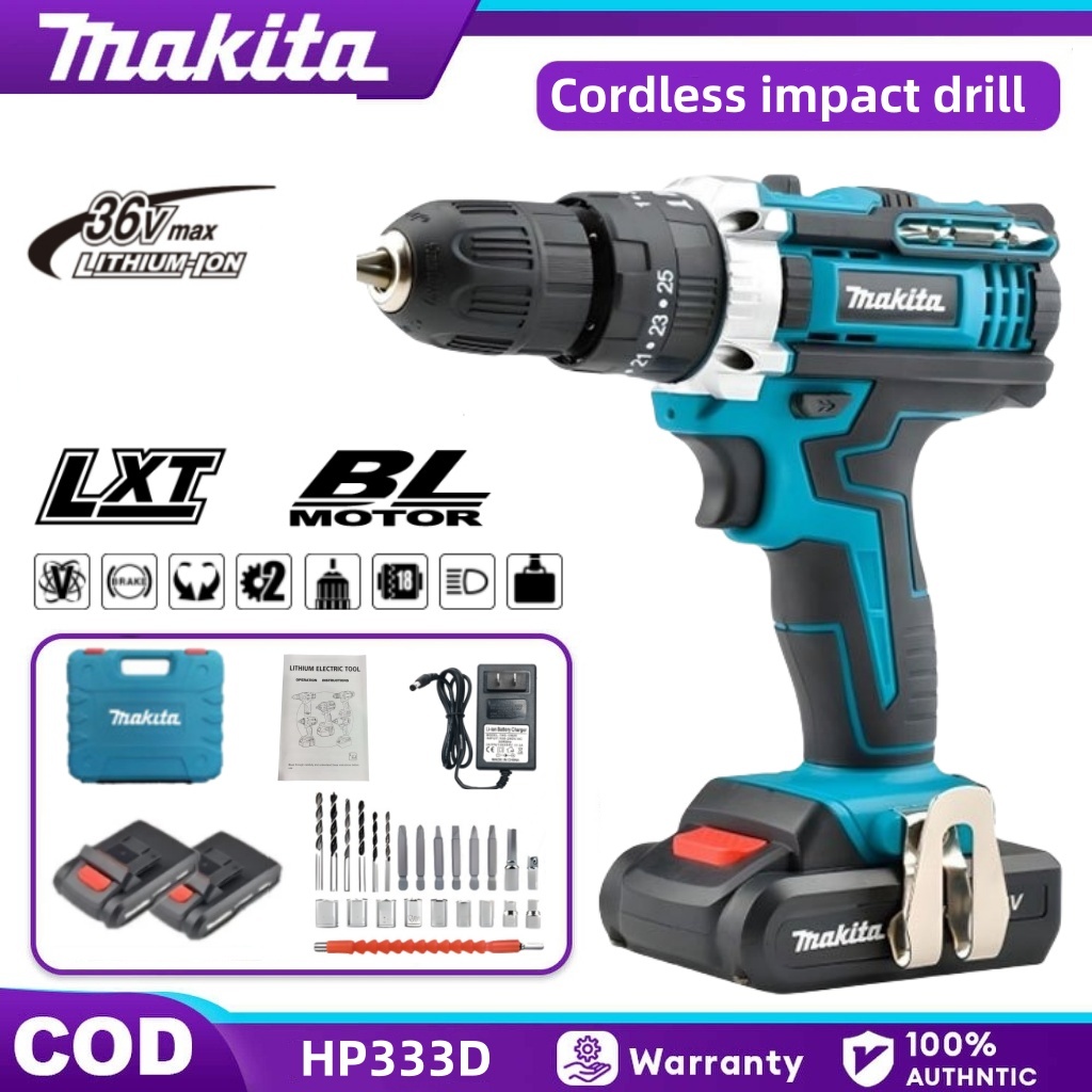 【100% Jepang Asli】 Makita HP333D 36V Cordless Impact Bor 2-lithium Baterai Tinggi Power Obeng Multi-