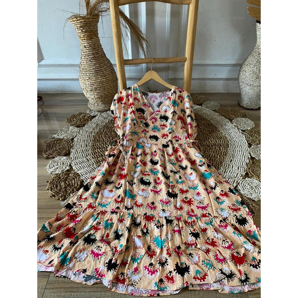 Gaun Bunga Tanpa Lengan DASTER Kimono pendek Daster ruffle kimono