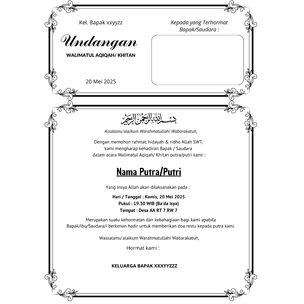 Undangan Aqiqah/Khitan File Siap Cetak atau Mentahan By: AK.EDUCATION.PROJECT