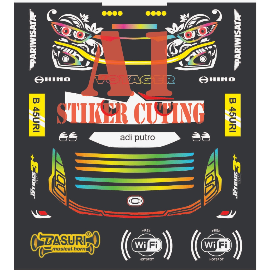 Stiker bus stiker lampu miniatur bus jb3 dan jb5, selendang jb3, selendang jb5, strobo dan mata