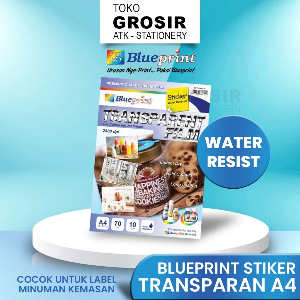 

(LIVE) Stiker Transparan TAHAN AIR BLUEPRINT Bahan Transparant sticker A4
