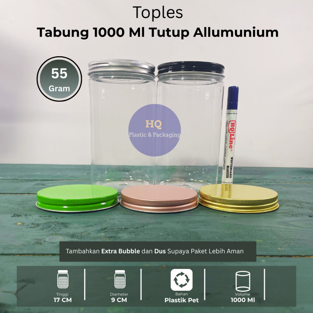 Toples Tabung Cylinder 1000ml | Tabung 1000ml | Toples 1000ml | Toples1L - Tutup ALUMUNIUM