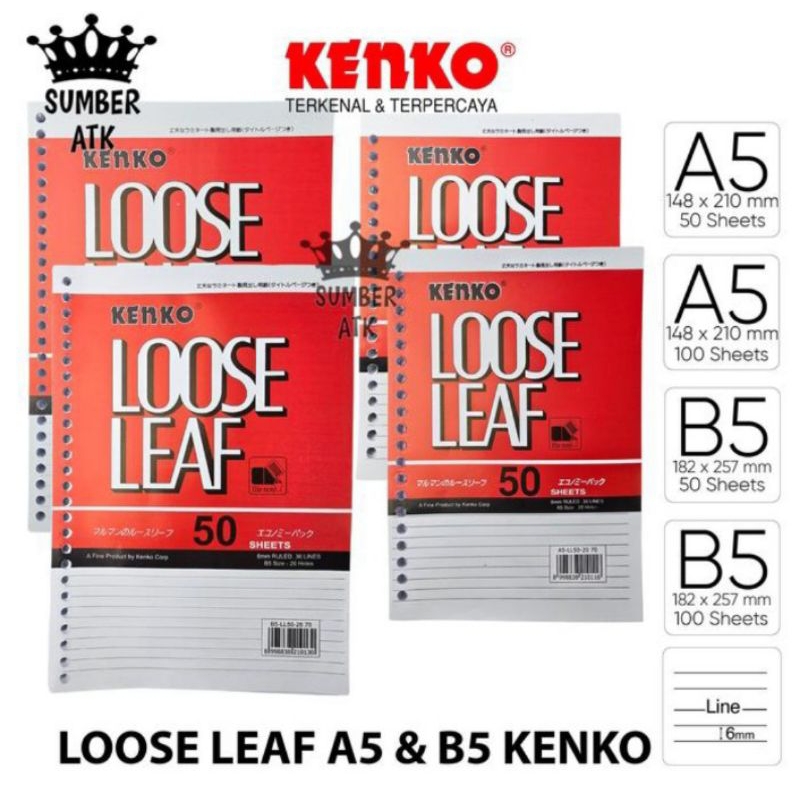 

Loose Leaf Isi kertas File Binder A5/B5 isi 50lembar/100lembar