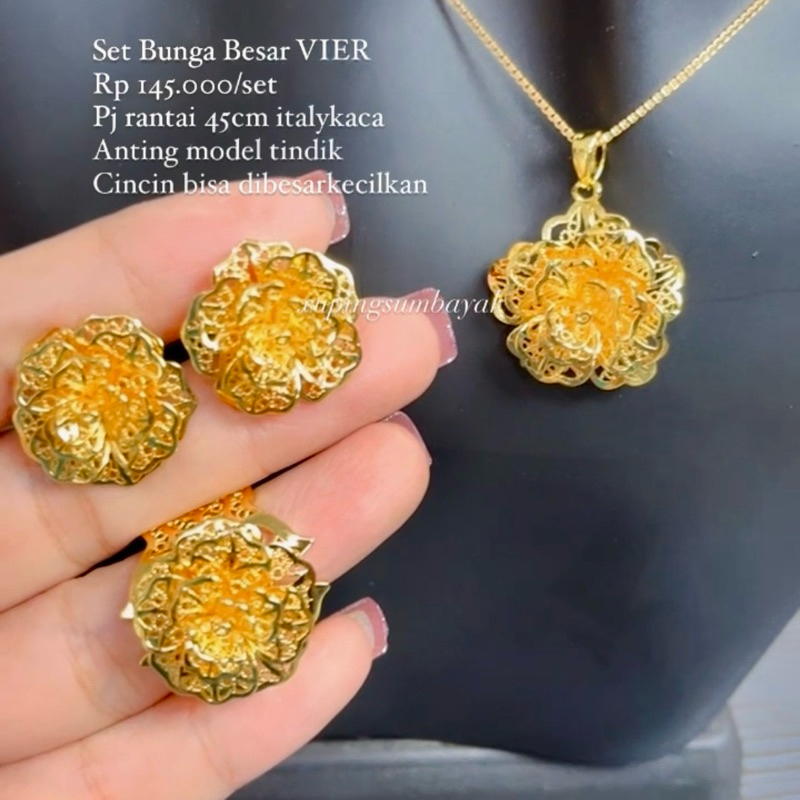 set kendari bunga besar vier55. set perhiasan wanita titanium rodhium tembaga xuping lapismas
