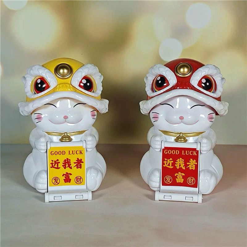 Pajangan kucing barongsai goyang / pajangan dashboard kucing barongsai hoki goyang