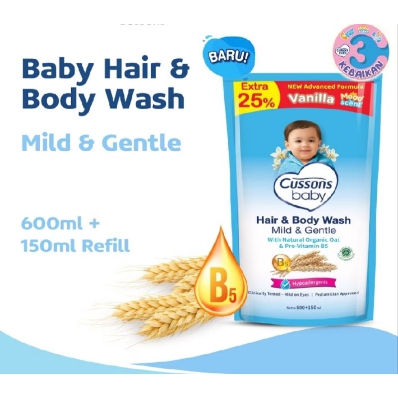 cusson baby hair & body wash 600 ml + 150 ml refill