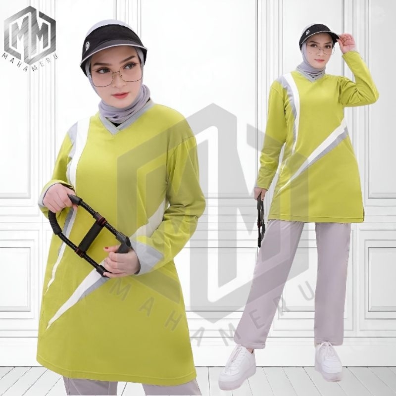 Seragam Kaos Olahraga Senam Wanita Muslimah Model Tunik Lengan Panjang / Setelan Baju Olahraga Senam