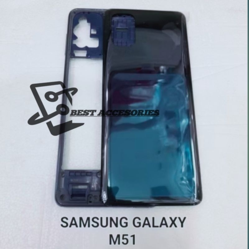 Casing Fullset Hp Samsung M51 Kesing Housing Fullset Backdoor + Bezel Tulang Tengah Tombol On Off Vo
