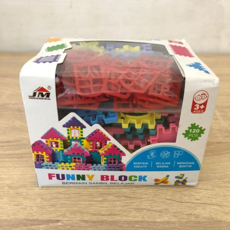 Mainan Edukasi Anak Puzzle Funny Block Bentuk Rumah isi 120 pcs - Mainan puzzle Balok Imajinasi Bent