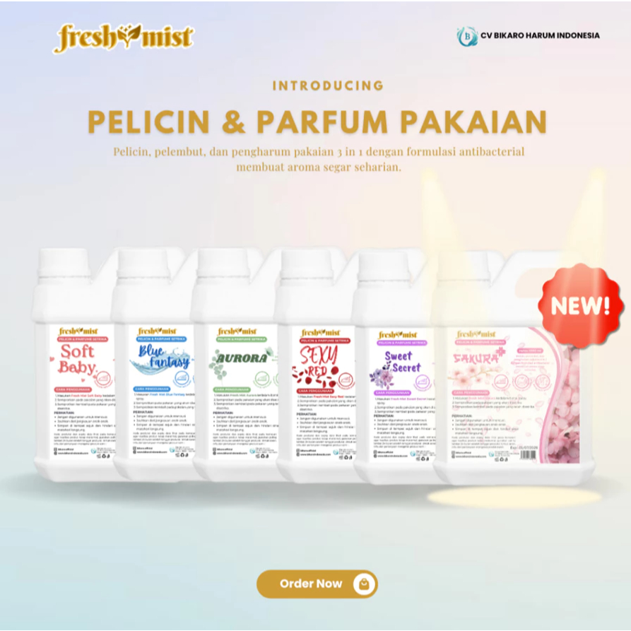 Parfum Laundry Grade A 1 Liter Pelicin Setrika, Pelembut dan Pewangi Pakaian Loundry Tahan Lama NON 