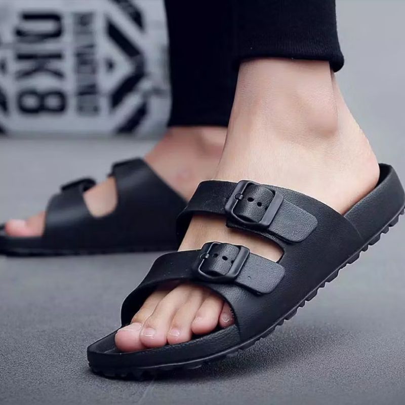 Sandal Pria Wanita Sandal Selop Strap 2 Motif Tali Gesper Sandal Santai Kekinian