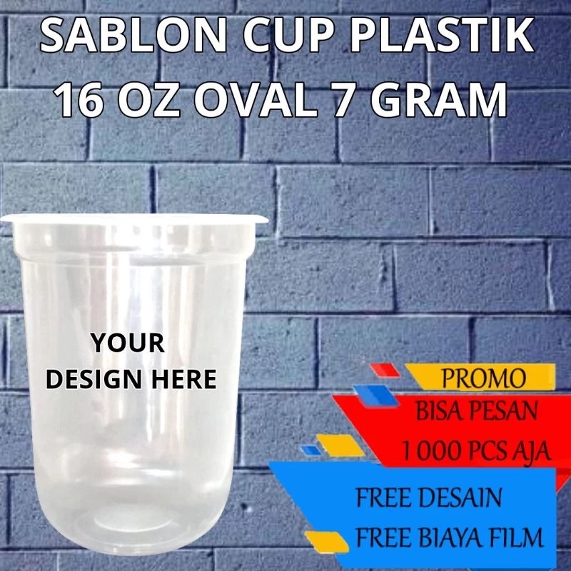 TERMURAH SABLON CUP PLASTIK 16OZ OVAL 450 ML 7 GRAM BAHAN PP BISA DI SEAL PLUS TUTUP MINIMAL PESANAN