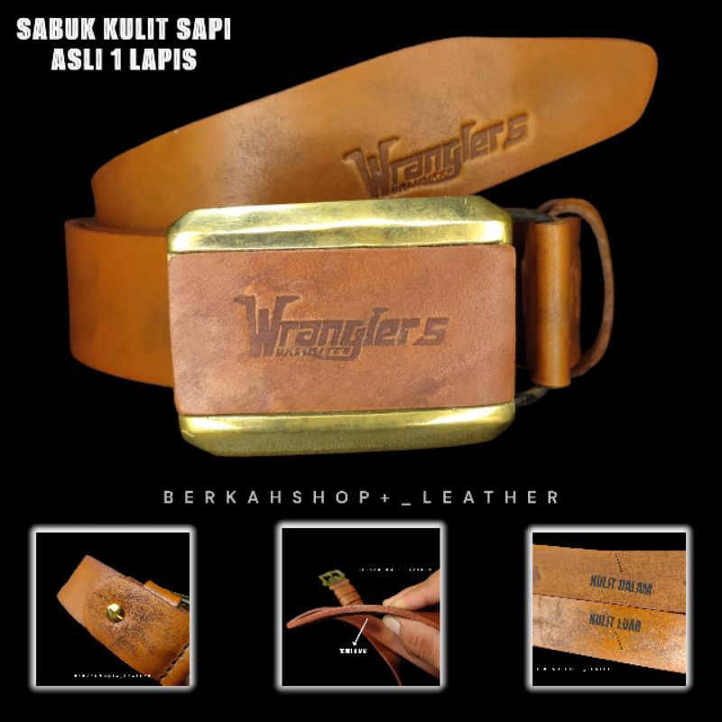 Sabuk Tali Ikat Pinggang Pria Kulit Asli Garut Original 100% Branded Gesper Motif Wrangler Panjang