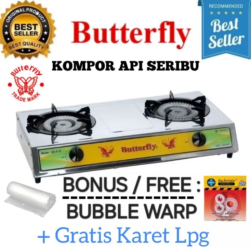 Kompor Gas Api Seribu LPG Cast Iron / Cor 2 Tungku Butterfly Api Mata Seribu Api Besar Stainless
