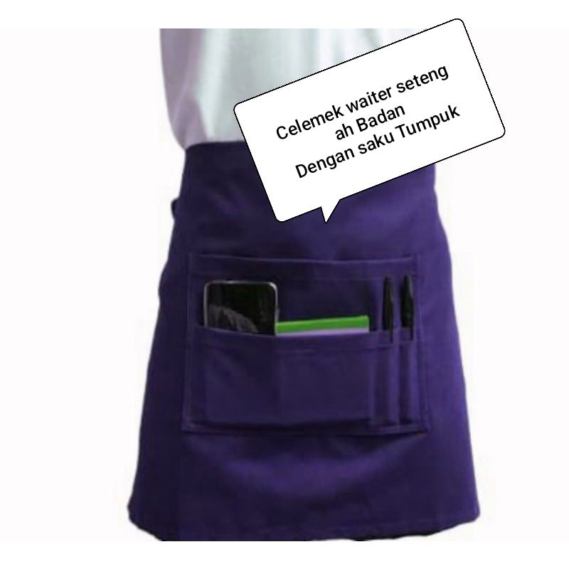 celemek waiters / apron waiters / celemek setengah badan / celemek setengah badan saku tumpuk / apro