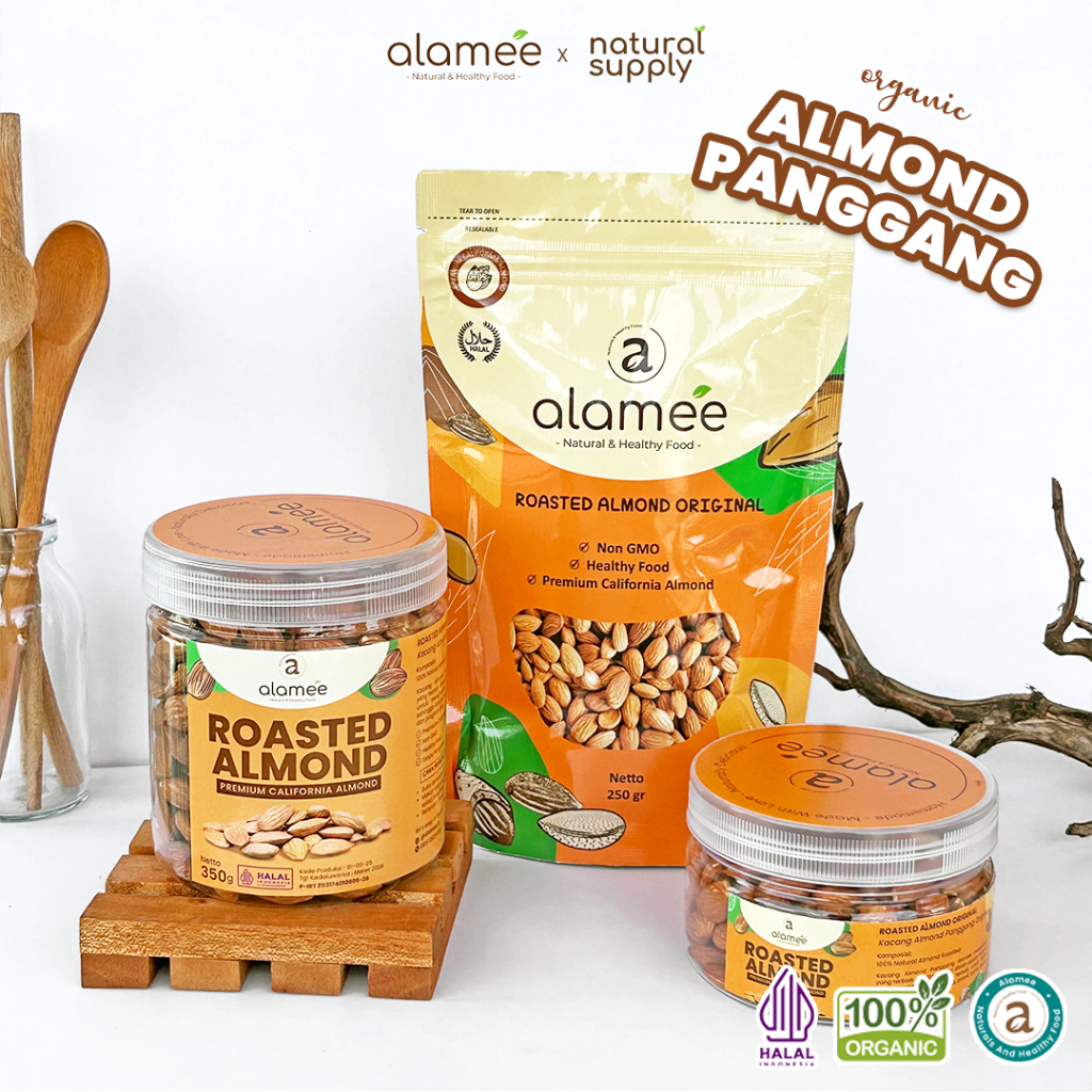 

ALAMEE Kacang Almond Almon Kupas Panggang Premium Roast Roasted Grade A California Oven Siap Makan