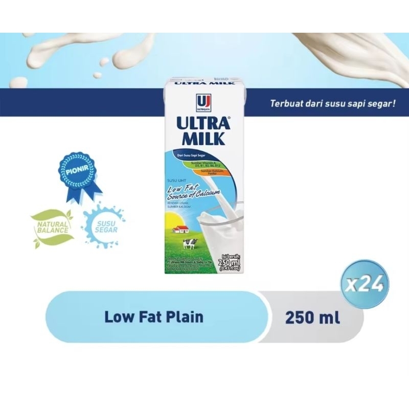 Ultra Milk Susu UHT Low Fat 250ml - Plain-[1 dus 24pcs]