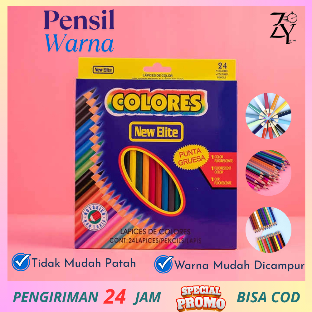 

THE TIME-Pensil Warna / Colored Pensil 12 / 18 / 24 Warna Sangat Terang Tidak Mudah Patah Non Toxic Formula